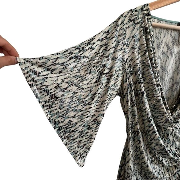 Vintage Y2K Fairy Sparkle Top Sz M Surplice Abstract Flowy Lightweight 90s Boho - Picture 2 of 9